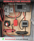 30 Amp Auto Reset Circuit Breaker With Cover For DC 12V-24V Systems Nylon Insulated Anti Rust Stud Terminals Easy Reusable Overload Protection For Automotive Truck Camper RV And Solar Battery Chargers installed on wired panel