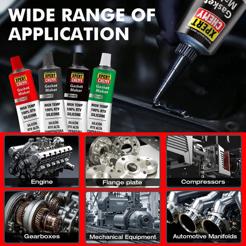RTV gasket maker tubes from XPERT CHEMY, high-temp silicone sealant for automotive use, black