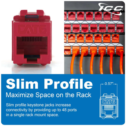 Slim CAT6 Keystone Jack With 180 Degree Punch Down For Wall Plate Or Patch Panel RJ45 UL Listed PoE Plus Plus TAA Compliant