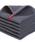 100 Percent Pure Cotton Waffle Weave Dish Cloths 6 Pack Dark Grey stacked towels with waffle texture for kitchen use