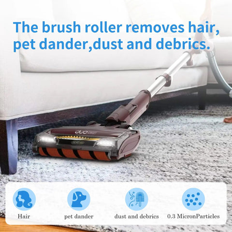 Vacuum with Hepa Foam And Felt Filter Brushroll Replacement Kit cleaning carpet under sofa.