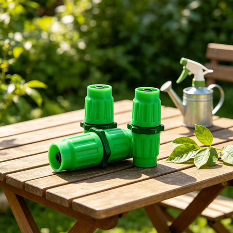 Top Pick Dual Channel Expandable Garden Hose Repair Kit For Burst Tubes Compatible With 25 To 150 Ft Models Fast Tool Free Fix That Saves Cash And Keeps Flowin Like Champ, green plastic connectors on wooden table