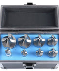 Accusize HSS corner rounding end mill set, 8 pcs, sizes 1/16–3/8 in, in blue foam case