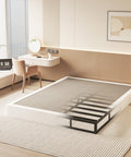 Heavy Duty King Size Box Spring And Mattress Base With Low 7 Inch Profile Solid Metal Frame in modern bedroom setup.