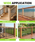 Built Like a Tank 105 Piece 32 Inch Deck Railing Kit with metal balusters used in indoor staircase and outdoor deck.
