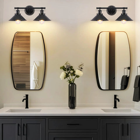 Two Light Matte Black Farmhouse Vanity Light Fixture for Bathroom, Rustic Industrial Wall Sconce Over Mirror, 20 Inch Long