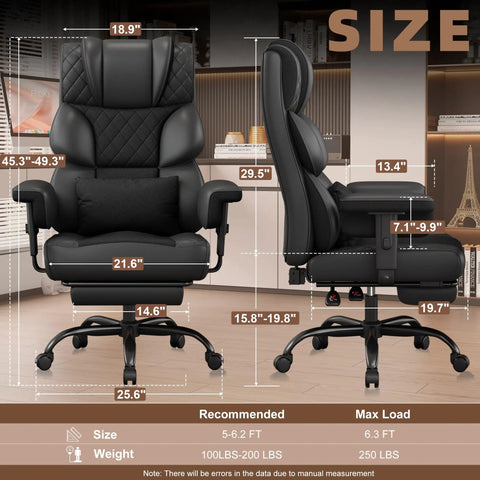 Big And Tall Office Chair For Desk Use With Soft Adjustable Armrests And Comfy Ergonomic High Back With Lumbar Support.