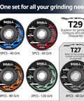 Shall 24-pack flap discs for angle grinder, 4-1/2 in, zirconia abrasive with color-coded grits 40-120 (T29/T27)