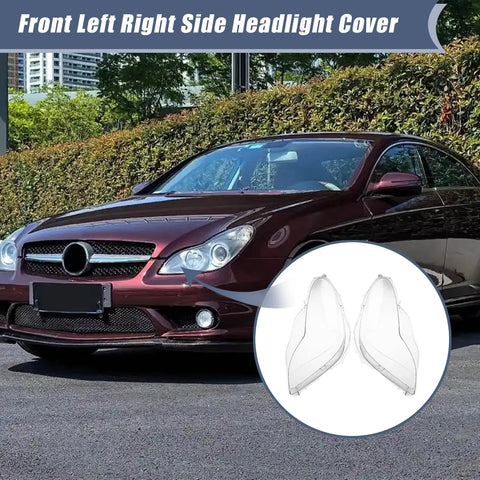Mercedes Benz W219 CLS Headlight Covers Two Piece Front Left And Right Set With Crystal Clear Lens Shells on red car