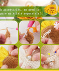 Close-up of Beginner Crochet Kit Starter Set With Coasters And Plant Pot Projects, showing yarn, hooks, and stitch markers in use.