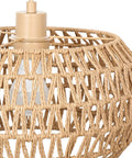 Close-up of Qingmiao Boho Plug in Pendant Light with handwoven shade showcasing bulb and intricate design.