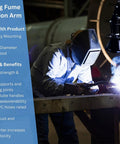 Badass Industrial Wall Mounted Smoke Slurper Arm With A Gnarly 180 Degree Rotation And Beefy Capture Hood For Zapping Nasty Welding Fumes And Shop Dust In Black 4X84, shown capturing welding smoke.
