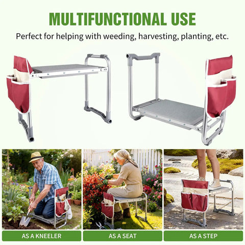 2 In 1 Garden Kneeler And Seat With Thick Soft Pad And Tool Bag Foldable Portable Gardening Stool for weeding and planting