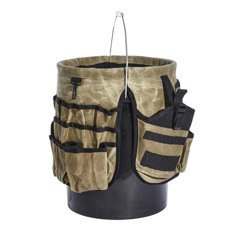 Waxed Canvas Tool Bucket Organizer For A 5 Gallon Bucket Heavy Duty Build With 58 Pockets Inside And Outside Pouches Rugged Worksite