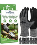 Eight Pairs Breathable Latex Dipped Gardening Gloves For Men And Women One Size Fits Most Durable Knit Grip packaging and pairs