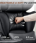 Breathable black PU leather cushion detail on Big And Tall Leather Office Chair With Footrest For All Day Comfy Support