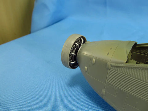 Close-up of Plug And Play Drop In Engine Detail Set For Ju 52 Model Aircraft In One Forty Eight Scale Three D Printed Parts