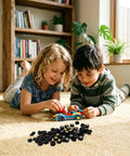 Children playing with 100 Piece Wheels And Axles Building Set For Cars And Robots Totally Boss Compatible With Major Brick Brands