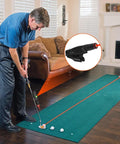 Indoor Golf Laser Putting Training Aid With Dual Modes For Alignment And Stroke Feedback used on green putting mat