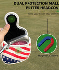 Magnetic Closure Putter Headcover For Mallet Putters With Heel Shaft Square Style USA Stars And Stripes Flag Design