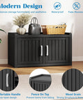 Two Tier Storage Bench Cabinet For Shoes Waterproof UV Resistant Outdoor Shoe Organizer With Two Doors And Adjustable Shelves Perfect For Indoor Outdoor Entryway Hallway And Living Room Black