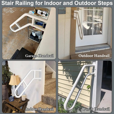 Beefed Up U Shaped Outdoor Stair Handrail With Two Crossbars 26 Inch Wall Mounted Grab Bar In Black Matte Finish for diverse installations