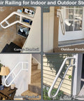 Two Pack 27 Inch Bent White Stair Handrails For Indoor Or Outdoor Use Wall Mounted With Anti Skid Crossbars For Safe Steps