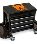 Heavy-Duty Pro-Grade Garage Glider Rolling Tool Chest Seat With 350-Pound Capacity, Cushioned Vinyl Pad, Smooth 2.5-Inch Ball-Bearing Casters, Built-In Tool Slots And Storage, Easy Maneuverability For Busy Workshops