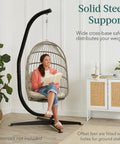 Rugged Metal Hanging Hammock C Stand For Chair Stand Only With Weather Resistant Powder Coated Steel Wide 4 Leg Offset Base for lounging.