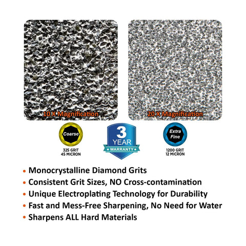 Dual Grit Diamond Sharpening Stone With Leather Strop For Tools And Blades For DIYers And Pros, Coarse 325 Grit And Extra Fine 1200 Grit, Fast Sharpening On Lawn Mower Blades, Axes, Hatchets, Hedge Shears, Chisels, Drills