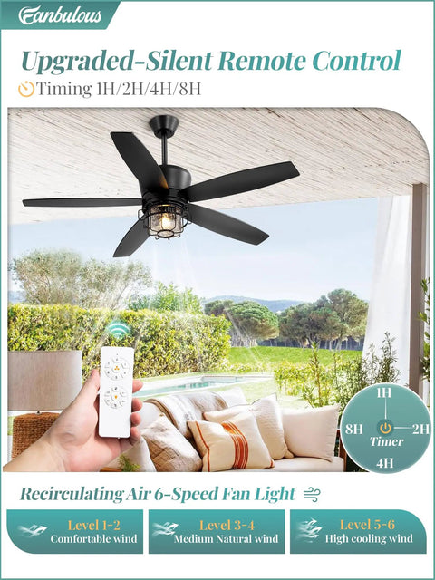 Outdoor porch with 52 Inch Outdoor Ceiling Fan With Lights And Remote For Porch Patio And Gazebo, IP65 Waterproof features shown