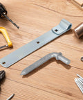 Two Pack 12 Inch Zinc Strap Gate Hinges Heavy Duty Zinc Plated with L Screw M16 x 101mm on wooden background