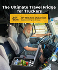 Truck driver using 12V Portable Refrigerator Fridge Freezer 53 Quart For RV Truck Jeep SUV Van Boat Camping Tailgating Road Trip Outdoor Travel 12V And 24V DC With AC 110 240V Power Cable CE And FCC Certified Two Year Tech Support Road Trip Ready inside cab