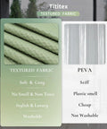 Comparison of textured green fabric and PEVA material, highlighting softness and luxury of fabric versus stiffness of PEVA
