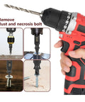 Damaged Screw Extractor Set For Stripped Screws Bolts And Rusted Hardware 6 Piece HSS Drill Bit Bolt Extractor Kit shown in use