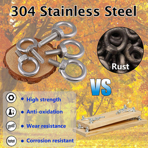 304 Stainless Steel Shoulder Lifting Eye Bolts With Male Thread For Heavy Duty Use Corrosion Resistant, 4 Pack, M14, displayed with comparison to rusty bolts.