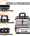 Heavy Duty Tool Backpack With Laptop Compartment Waterproof Molded Base And Padded Back Support Large Opening and Handle