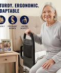 Woman using Heavy Duty Bed Rails for Seniors with Non Slip Ergonomic Handle and Storage Pocket Adjustable Tool Free Setup