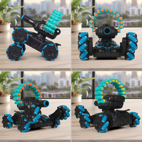 Nerf Compatible Gesture Sensing RC Tank That Shoots Soft Foam Darts, 6WD Remote Control Car Tank for Epic Stunts and Battle, Kid Friendly Gift For Ages 5 6 7 8 9 10 11 12 Blue