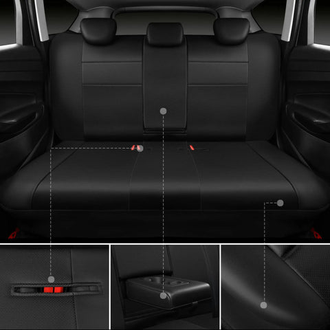 Leather Seat Covers Full Set Universal Water Resistant With 3D Foam Back Support For SUV Sedan Van All Season Dope Comfort And Luxury Airbag Compatible Pure Black showing rear seat installation and detail view.