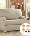 Four Pcs Solid Wood Furniture Legs Round Bun Feet Replacement For Sofa Cabinet Table With Floor Protectors shown with sofa