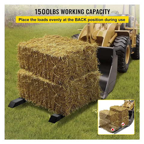 1500 Lbs Clamp On Pallet Forks 43 Inch Heavy Duty For Loader Bucket Skid Steer Tractor, carrying hay bales