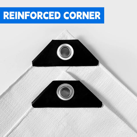 Heavy Duty 10X20 Ft White Tarp 12Mil Waterproof UV Resistant Multipurpose Sheet reinforced corner detail
