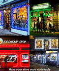 Storefronts lit with 100 Pcs WS2811 RGB LED Modules 12V DC Waterproof IP65 SMD 5050 Dream Color IC With Adhesive Backing Stick On Cuttable Every 3 LEDs Easy Peel N Stick Storefront Lights No Controller
