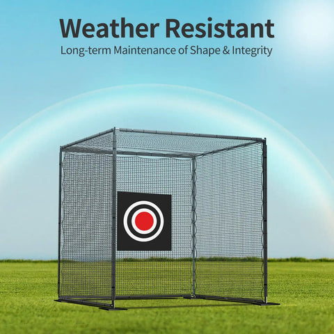 Golf Practice Net Without Frame 10x10x10ft Durable Polyester Netting With 4 Carabiners And 4 Tie Ropes Easy Setup in outdoor scene
