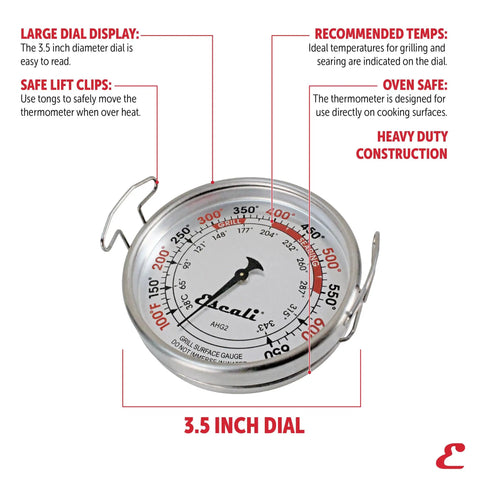 Extra Large Direct Grill Surface Thermometer With Searing Temperature Zones 100 To 650 F Range, large dial display