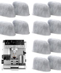 12 Pack Water Filter Inserts For Luxe Cafe Accessories That Boost Flavor Easy Install For ES601 Espresso Machines Requires Compatible Holder, shown with espresso machine