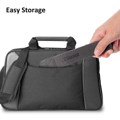 Person placing DJI Remote Controller Lanyard Dual Leather Neck Strap into a black bag for easy storage.