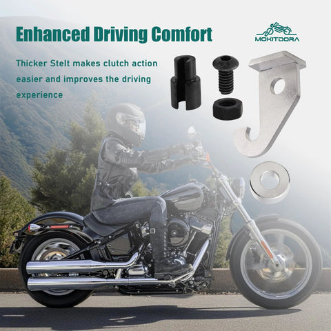 MoKitDora Twin Cam Easy Pull Clutch Kit for Harley motorcycles; includes silver hook, washers and black screws.