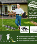 Pro Grade Heavy Duty Lawn Leveling Rake With Aluminum Rollers And Stainless Steel Build, 17 By 10 Inch Leveler in use on lawn